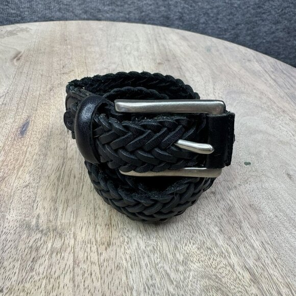 Dockers Mens Black Braided Leather Belt 1126 Silver Buckle Size M - Picture 1 of 5